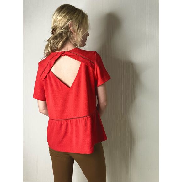 SEZANE Amanda Textured Peek-a-boo Back Red SS Blouse US 42/US 10 - Picture 7 of 11